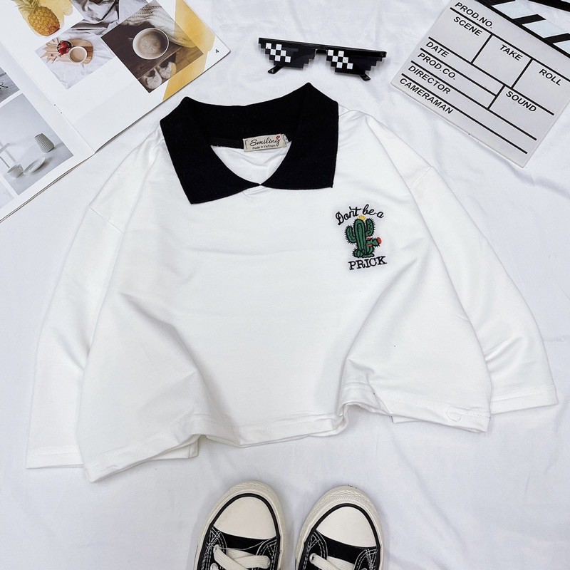 ÁO CROPTOP POLO OVERSIZED THÊU LOGO - TRẮNG | BigBuy360 - bigbuy360.vn