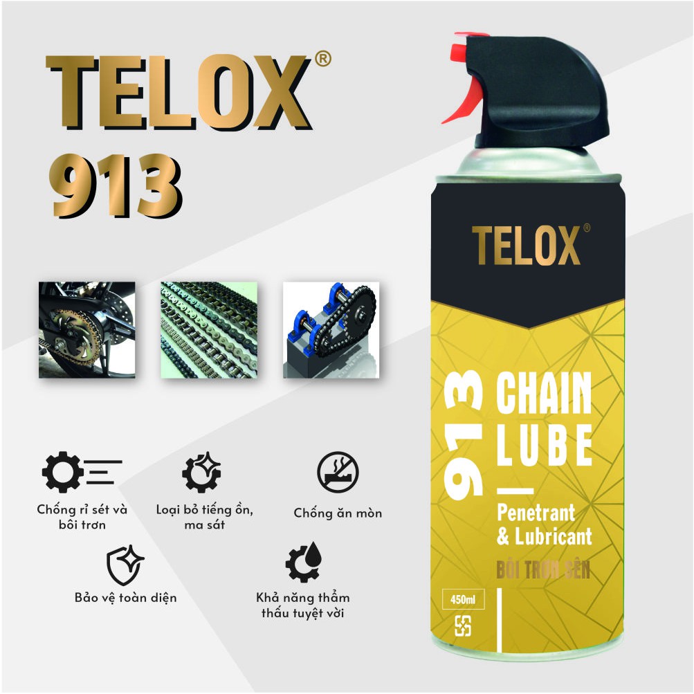 Chai xịt 450ml Dầu bôi trơn sên Telox 913