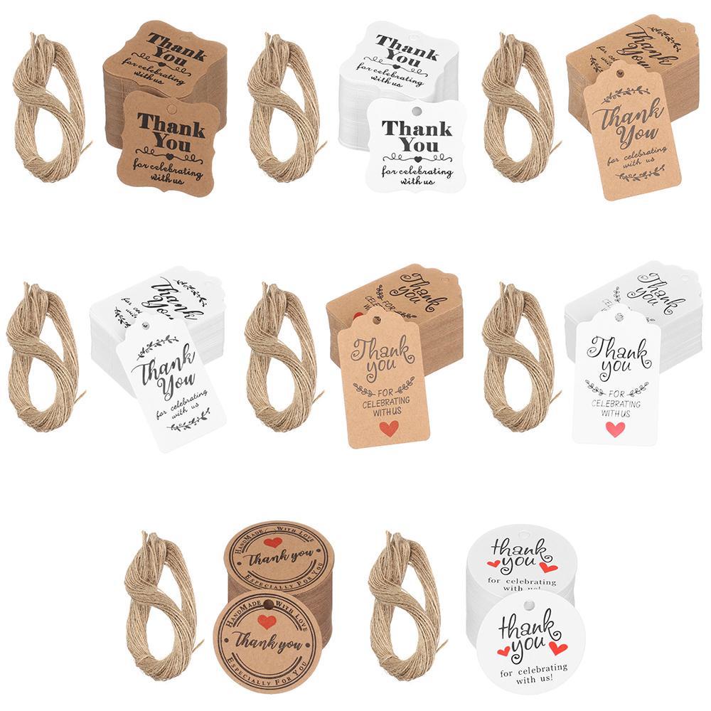 Set 100 Nhãn Giấy Thank You Màu Nâu / Trắng Dùng Để Trang Trí Tiệc Cưới / Giáng Sinh