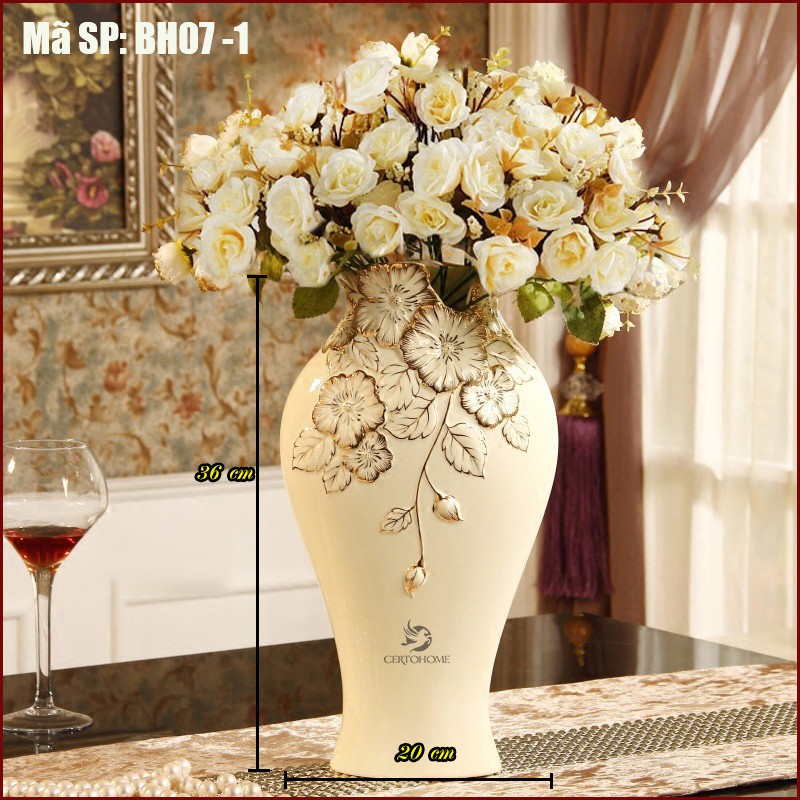 Decor đẹp - Bình hoa mai phú quý, họa tiết nổi sang trọng, Hàng Cao Cấp, trang trí và quà tặng cao cấp, Mã BH07