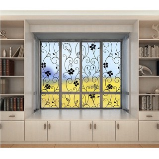 DECAL 1M PVC giấy dán kính mờ ( KHỔ 45CM ) – HOA ĐEN CÓ VIỀN KK058