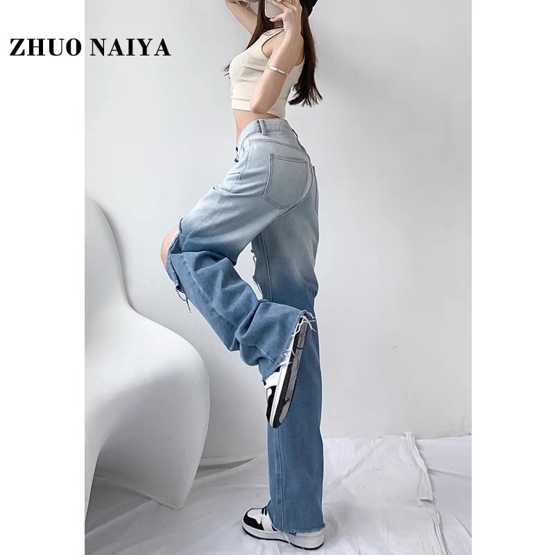 ULZZANG (SẴN) Quần jeans ulzzang ống rộng loang 2 màu rách gối cá tính FASHIONITA 2021 KÈM ẢNH THẬT CUỐI