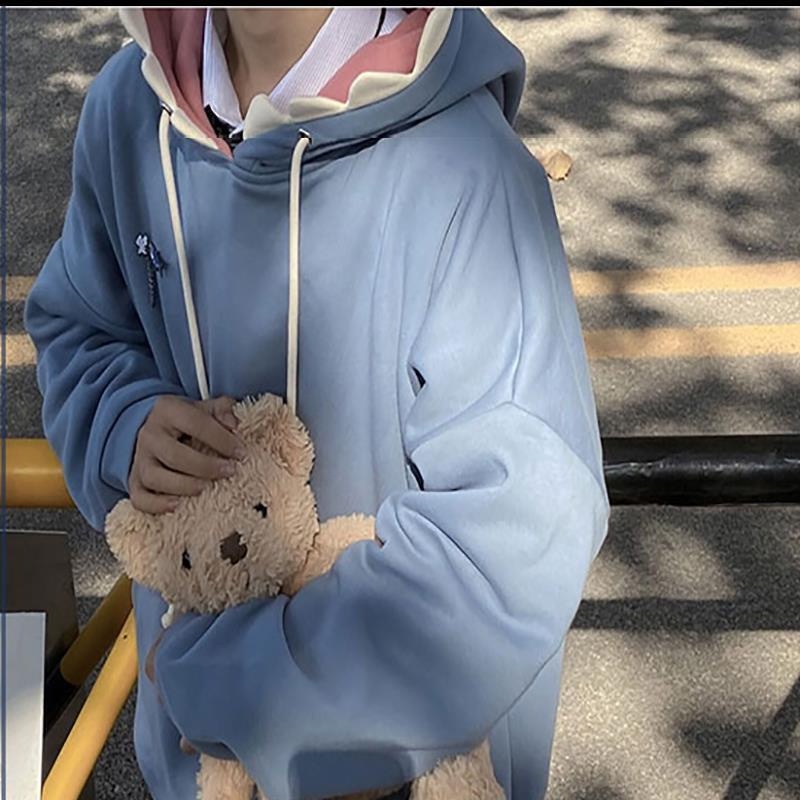 Áo hoodie tay dài dáng rộng thêu hình cá mập phong cách Hàn Quốc thời trang cho nam size S-3XL