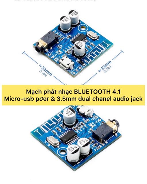 Mạch Phát Nhạc MP3 Bluetooth 4.1 Nguồn micro-usb DC 3.7-5V, jack 3.5, 2 kênh, khoảng cách giao tiếp từ 3-12m