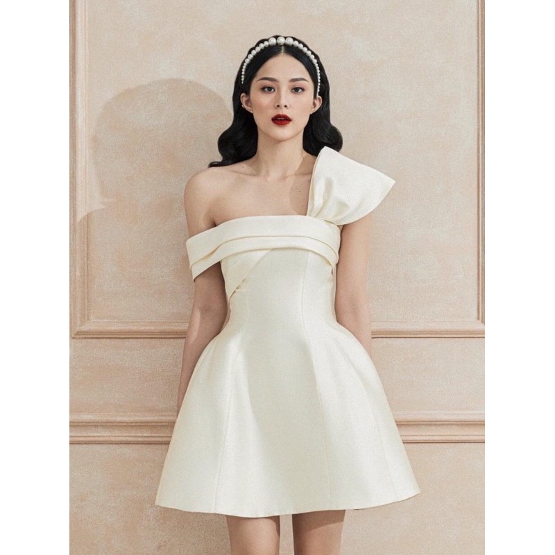 Đầm dự tiệc đầm sang trọng đầm dáng xoè Taffta nơ ngực chéo vai đi chơi dạo phố công sở - MN95 - Đầm Váy Mina | BigBuy360 - bigbuy360.vn
