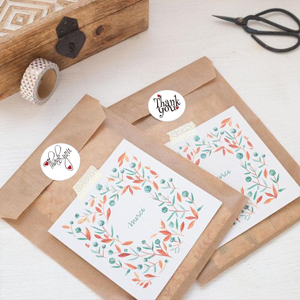 500 Miếng sticker tròn chữ thank you dán niêm phong bìa thư xinh xắn