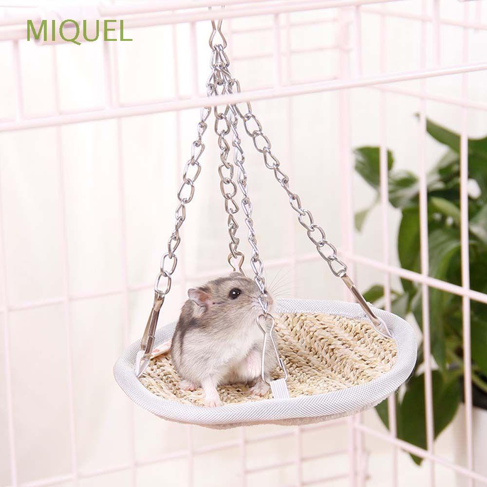 Võng cói tròn đan tay phối lông cừu làm giường ngủ mềm mại ấm áp sử dụng hai mặt treo chuồng cho chuột lang/hamster