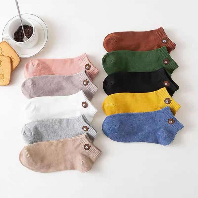 Set 10 Đôi Tất Nữ, Vớ Nữ Hình Gấu Brown Kèm Túi Đựng Siêu Xinh