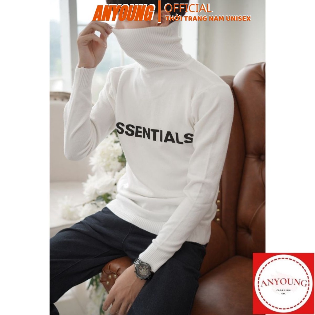 Áo Len Nam ANYOUNG Áo len cổ lọ dài tay thời trang cao cấp dập chữ ESSENTIALS phong cách hàn quốc AL223