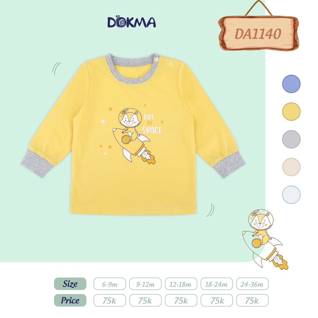 DA1140 Áo dài tay bé trai Dokma vải cotton mỏng (9-36M)
