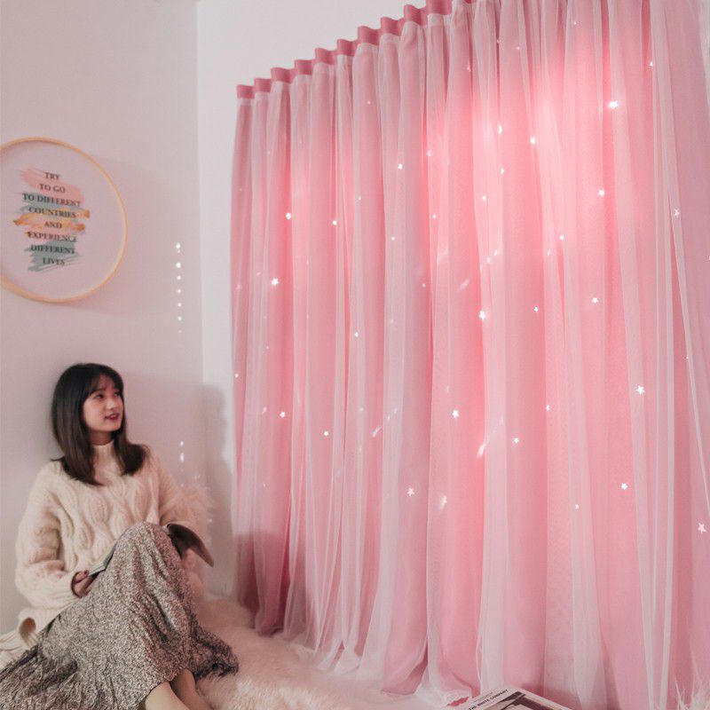 【In stock】Rèm Cửa Dán 2 Lớp Họa Tiết Sao Không Cần Khoan Tường Dễ Vệ Sinh Trang Trí Phòng dễ thương