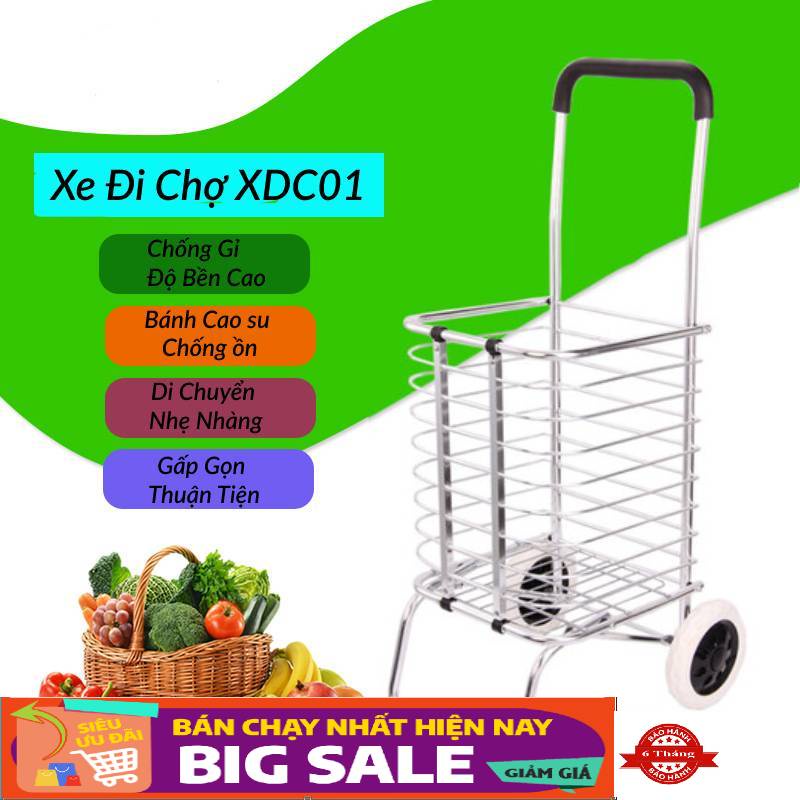 [Mã LIFEHL50K giảm 10% đơn 200K] Xe Kéo Đi Chợ, Đi Siêu Thị Có Giỏ Hàng - XDC01