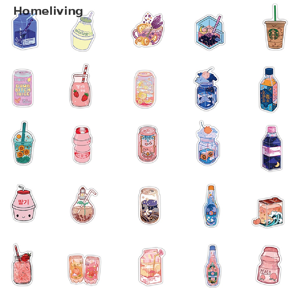 Bộ 50 Miếng Dán PVC Họa Tiết Hoạt Hình Dễ Thương Dùng Trang Trí Thức Uống