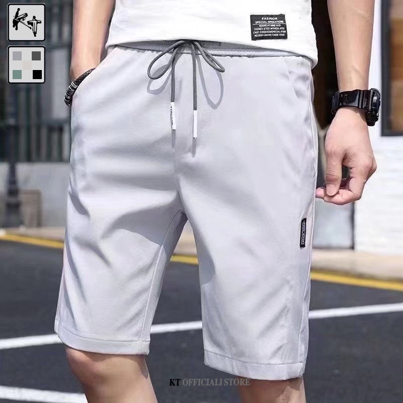Quần short KT màu đen trơn thiết kế dây rút phong cách thể thao thời trang cho nam với 5 màu size S-5XL