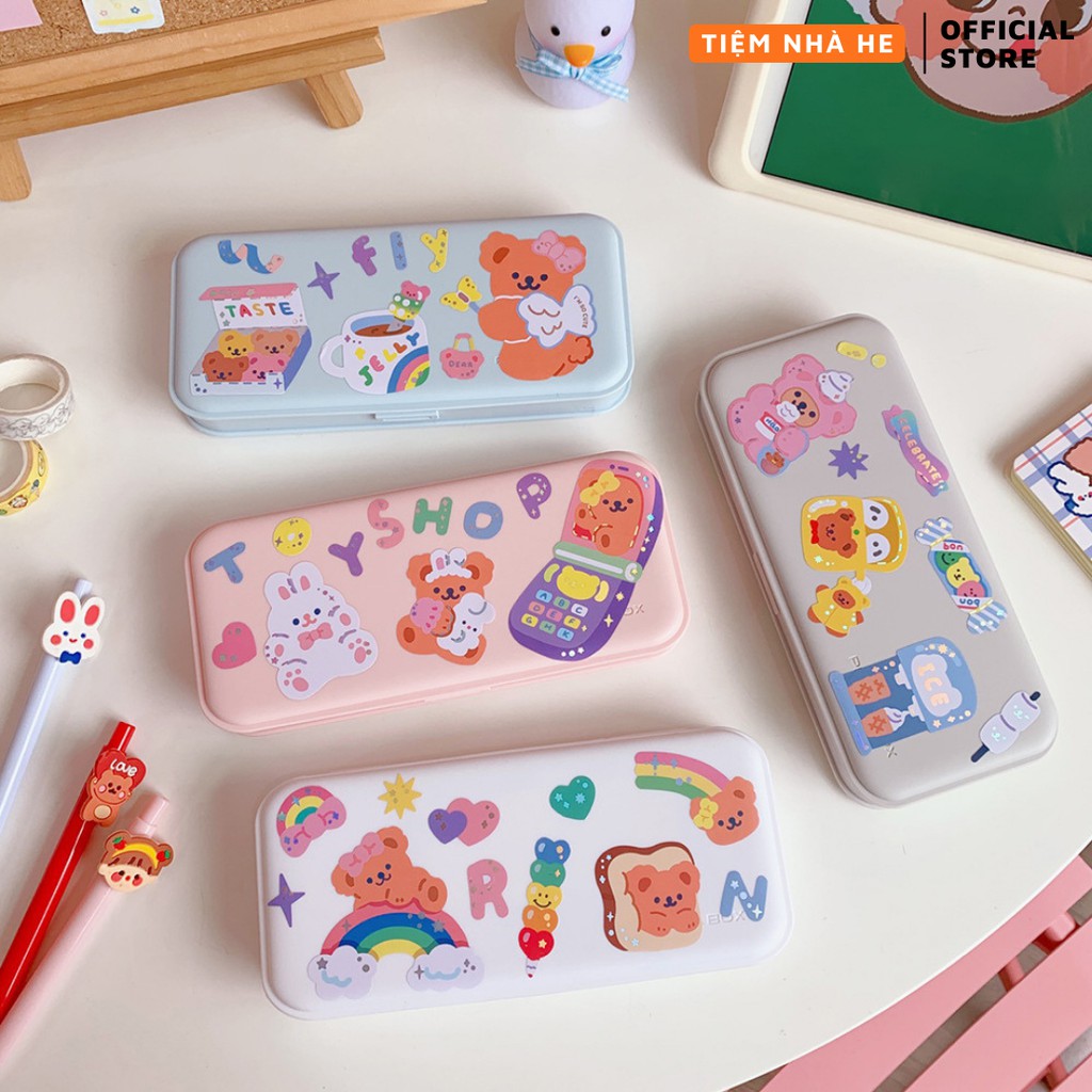 Hộp Bút Cute Tiệm Nhà He, Cho Bé Gái Thỏa Sức Sáng Tạo Cùng Sticker DIY Đi Kèm