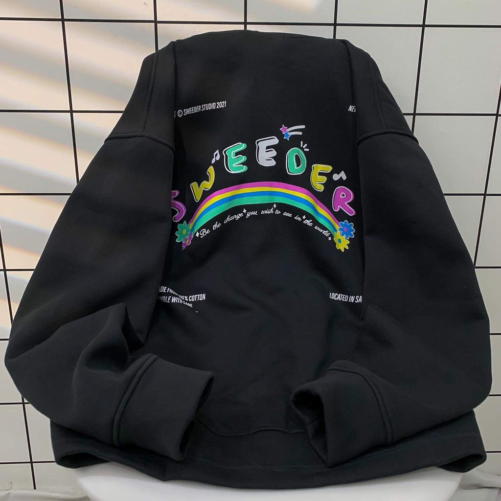 Áo Khoác Hoodie RAINBOW SWD Phối Dây Kéo Vải Nỉ Bông Form Rộng Ulzzang | BigBuy360 - bigbuy360.vn