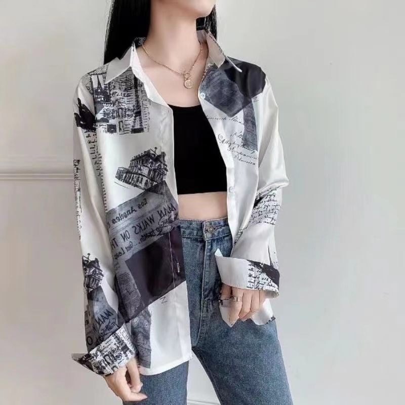 Áo Sơ Mi Tay Dài Dáng Rộng Họa Tiết Sọc Caro Kèm Thắt Lưng Phong Cách Vintage Thời Trang Cho Nữ