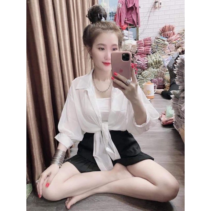 set áo 2 dây + áo khoác voan lửng ( kèm ảnh thật )