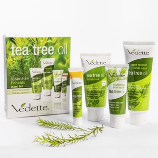 Bộ 4 Chăm Sóc Da Mụn Vedette Tinh Dầu Tràm Trà Tea tree oil TPBODDNM