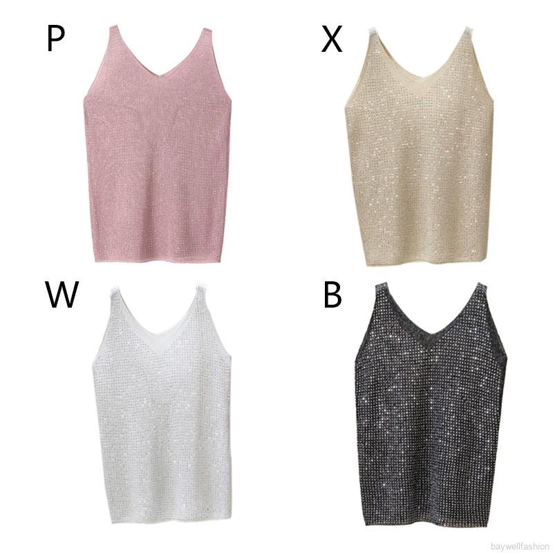 [Baywellfashion]Áo dệt kim đính kim sa lấp lánh thiết kế màu trơn thanh lịch | BigBuy360 - bigbuy360.vn