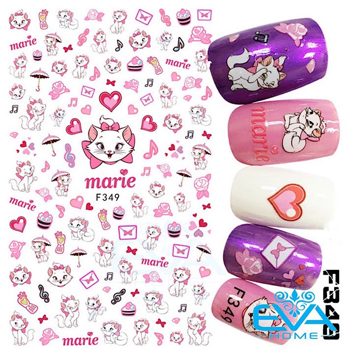 Miếng Dán Móng Tay 3D Nail Sticker Tráng Trí Hoạ Tiết Mèo Hồng Marie F349