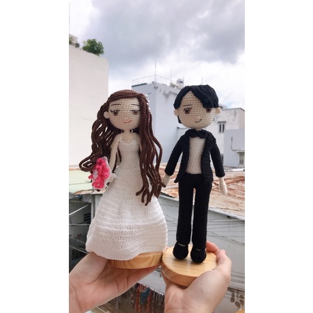 Búp bê len handmade-Cặp đôi cô dâu chú rể