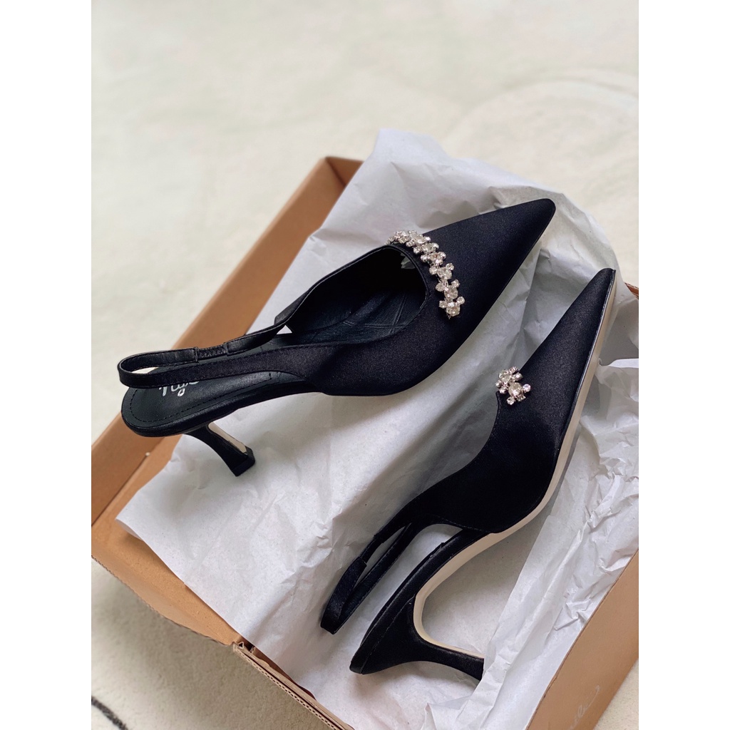 Giày Cao gót 7cm bít mũi đính đá cao cấp quai hậu - Thenysmile - VENUS