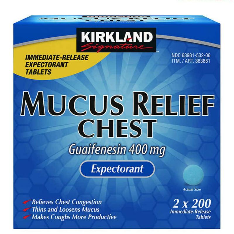 Viên uống giảm ho, tan đờm Mucus Relief Chest 200v Kirkland