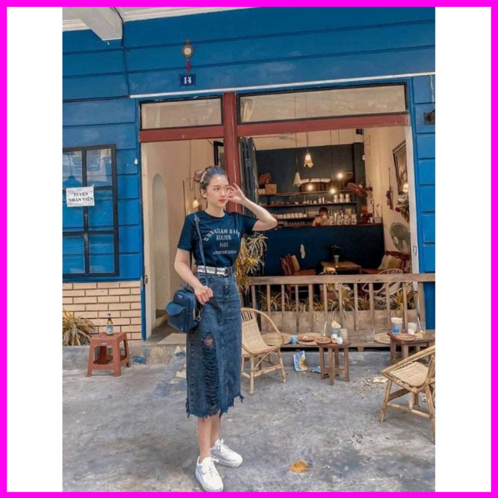 -- CHÂN VÁY BÒ🍀Chân váy jean dài mài rách cạp cao chuẩn phom dáng🍀Free ship