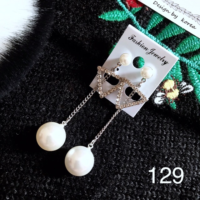 FREESHIP❤️ Bông Tai Dáng Dài Tam Giác Trân Châu M129