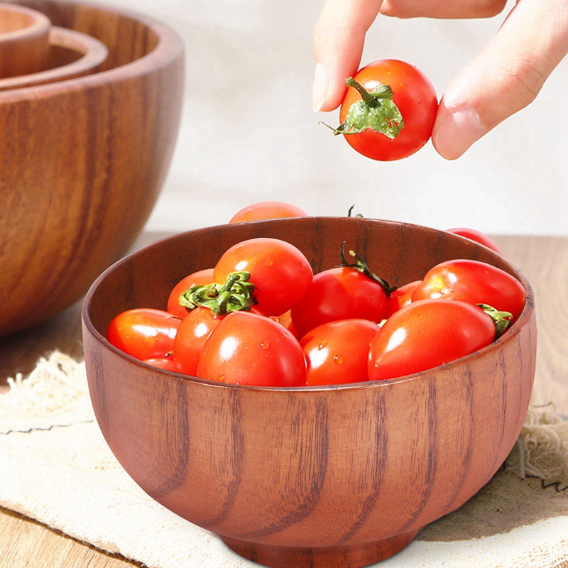 Bộ 4 Bát Ăn Cơm / Mì Bằng Gỗ Trơn Đường Kính 4.5 Inch 2-5 / 8 Inch Phong Cách Nhật Bản