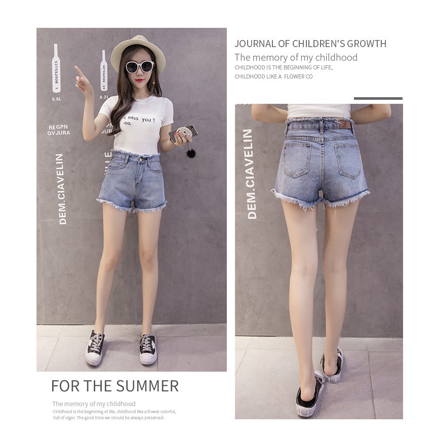 Quần Sọt Denim Lưng Cao Thiết Kế Dáng Rộng Có Size Lớn | BigBuy360 - bigbuy360.vn