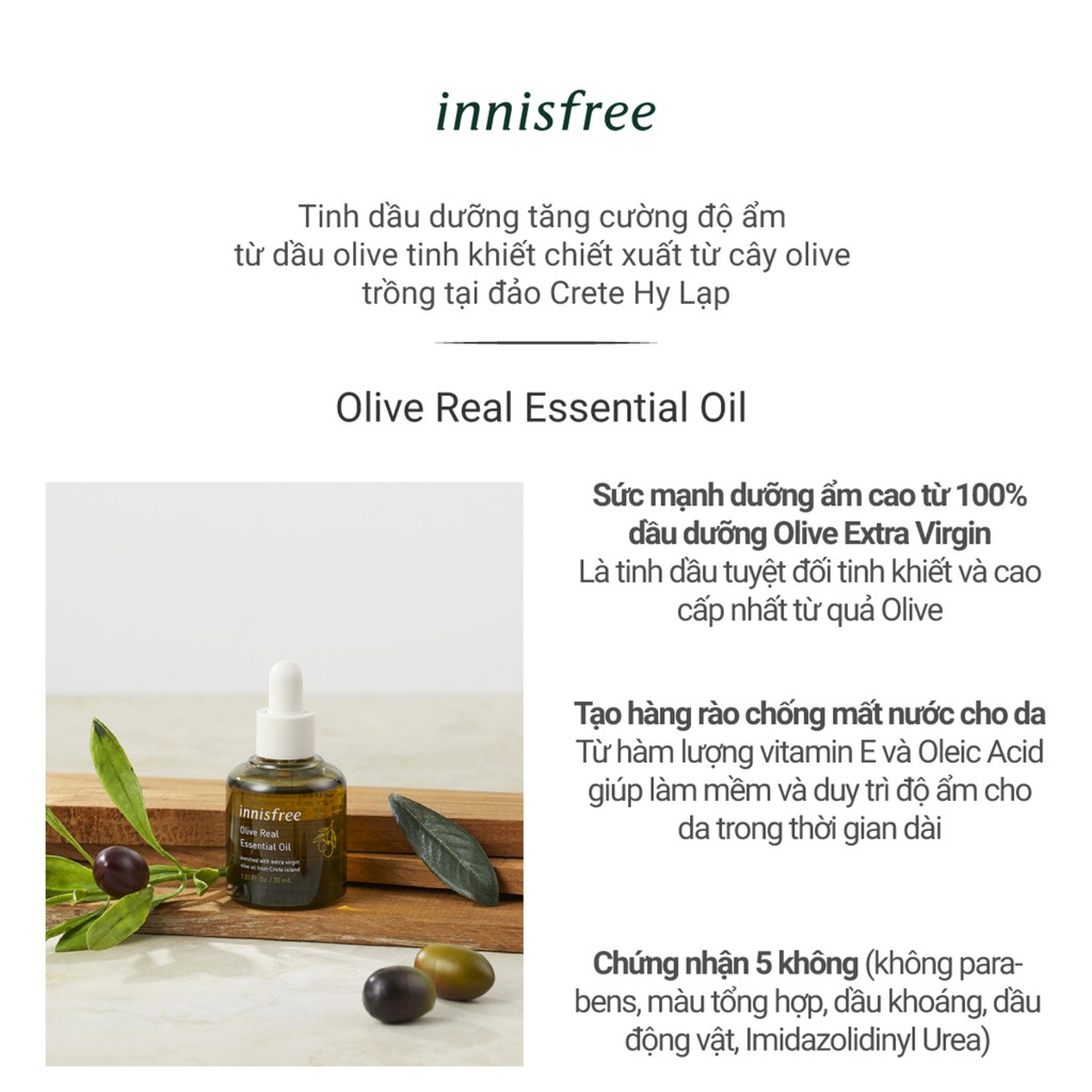 [Mã FMCGMF11 giảm 8% đơn 250K] Dầu dưỡng ẩm da innisfree Olive Real Essential Oil 30ml