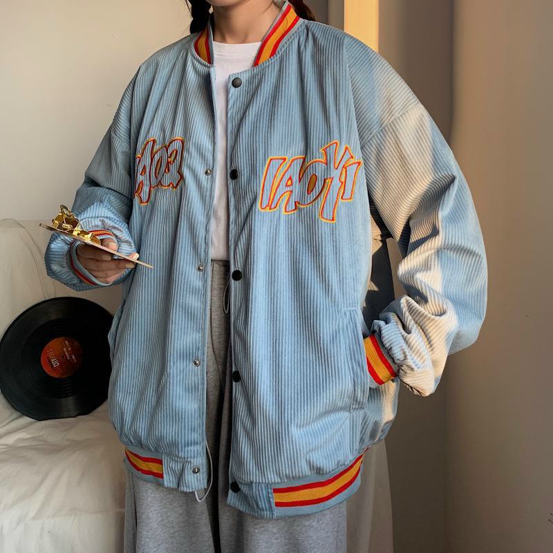 Áo Bomber/ Áo khoác nhung tăm Thêu LoGo cúc bấm  From Unisex Thời Trang nam nữ - Shop3nunisex