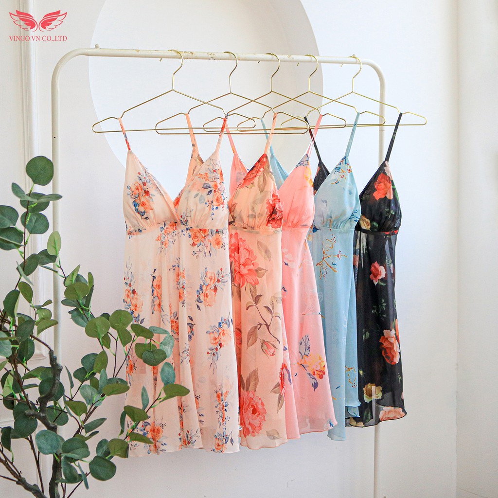 VINGO Váy ngủ nữ hai dây dáng xòe chất voan mềm mại họa tiết cánh bướm đẹp VG108 VNGO | BigBuy360 - bigbuy360.vn