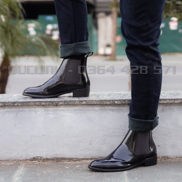 [QUÀ TẶNG LÀ TẤT HOẠ TIẾT PHỐI ĐỒ] Giày Chelsea Boots Nam Đen bóng, Giày Bốt Cao bồi cổ cao tôn dáng, Đế tăng chiều cao | BigBuy360 - bigbuy360.vn