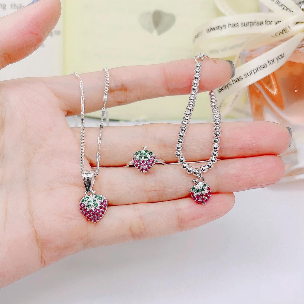 Nhẫn bạc trẻ em PANSY hình dâu tây dễ thương - Nhẫn bạc đẹp cho bé gái