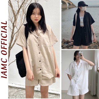 Set Đồ Bộ Măc Nhà Nữ SET Quần Short Và Áo Sơ Mi Lanh Mát Mẻ Thời Trang Unisex Hàn Quốc JONKI - 8124 IAMC.Closet