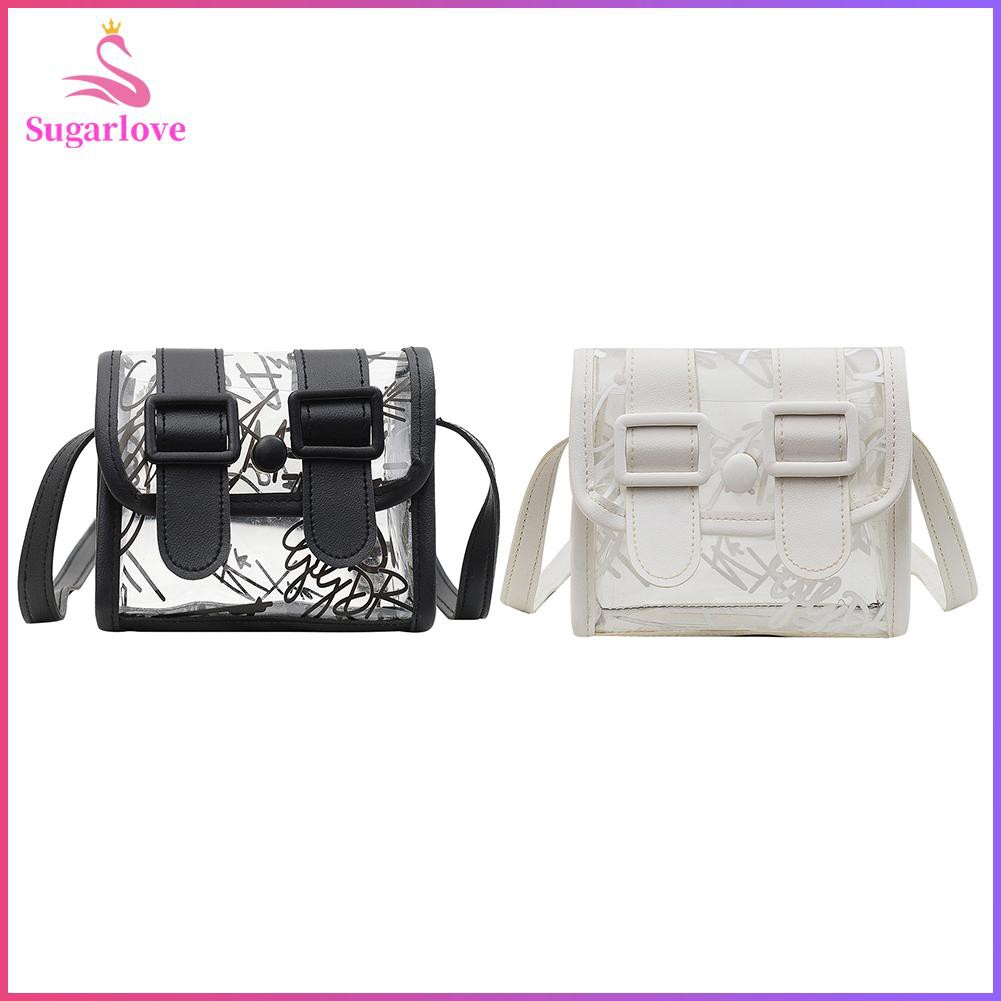 Beautiful❤SGWomen Transparent Graffiti Print Shoulder Bag Casual Mini Handbag