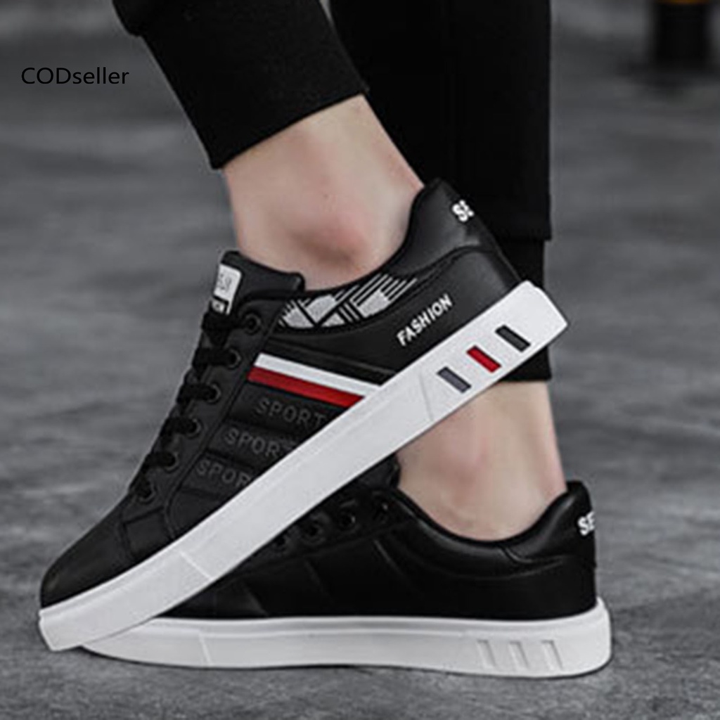 COD_ Faux Leather Sports Shoes Lacing Flat Men Shoes Flat Footwear