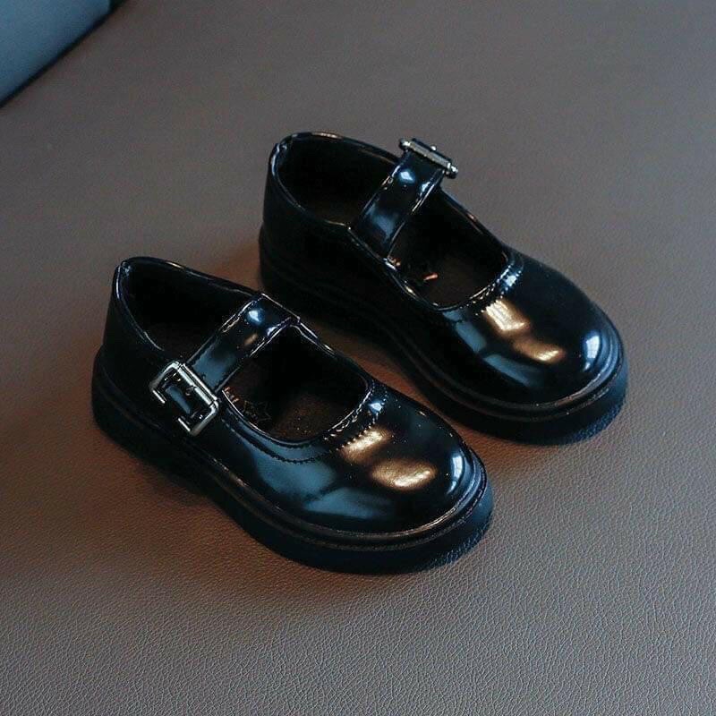 Giày búp bê da đen cho bé gái