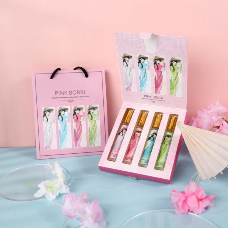 Combo quà tặng bạn gái bộ nước hoa PINK BOBBI Áo dài xịt thơm mini  tự nhiên toàn thân năm nữ 4 mùa xuân Hà thu đông hàn