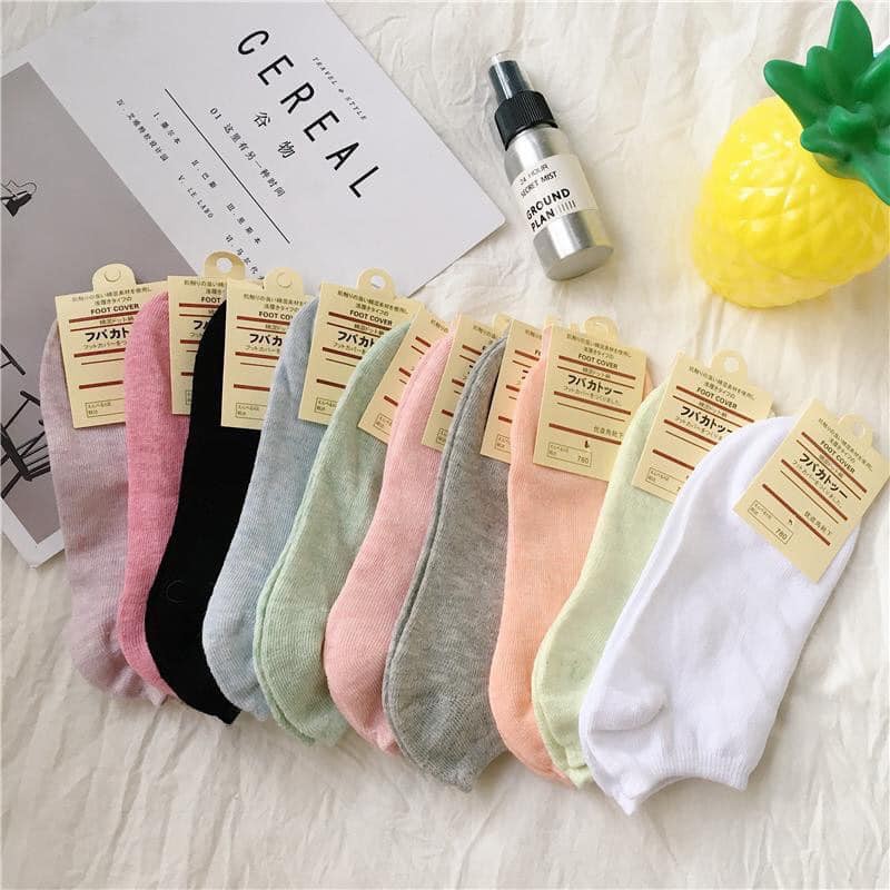 Tất vớ cotton nữ xuất Nhật Muji cổ ngắn màu Pastel - GIVO13