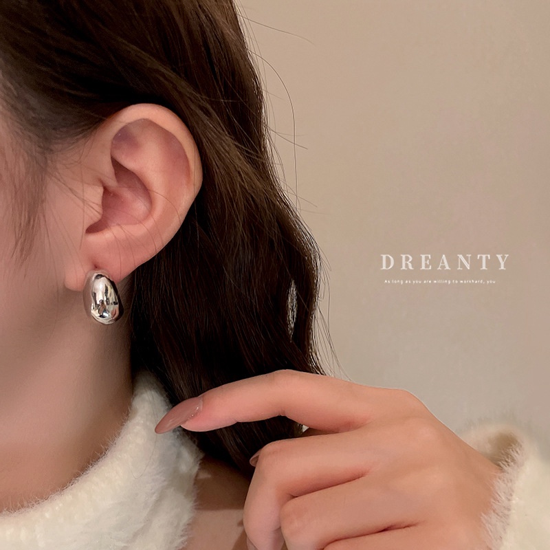 Bông Tai Mạ Bạc 925 Hình Chữ C Đính Hạt Tròn Phong Cách Hàn Quốc