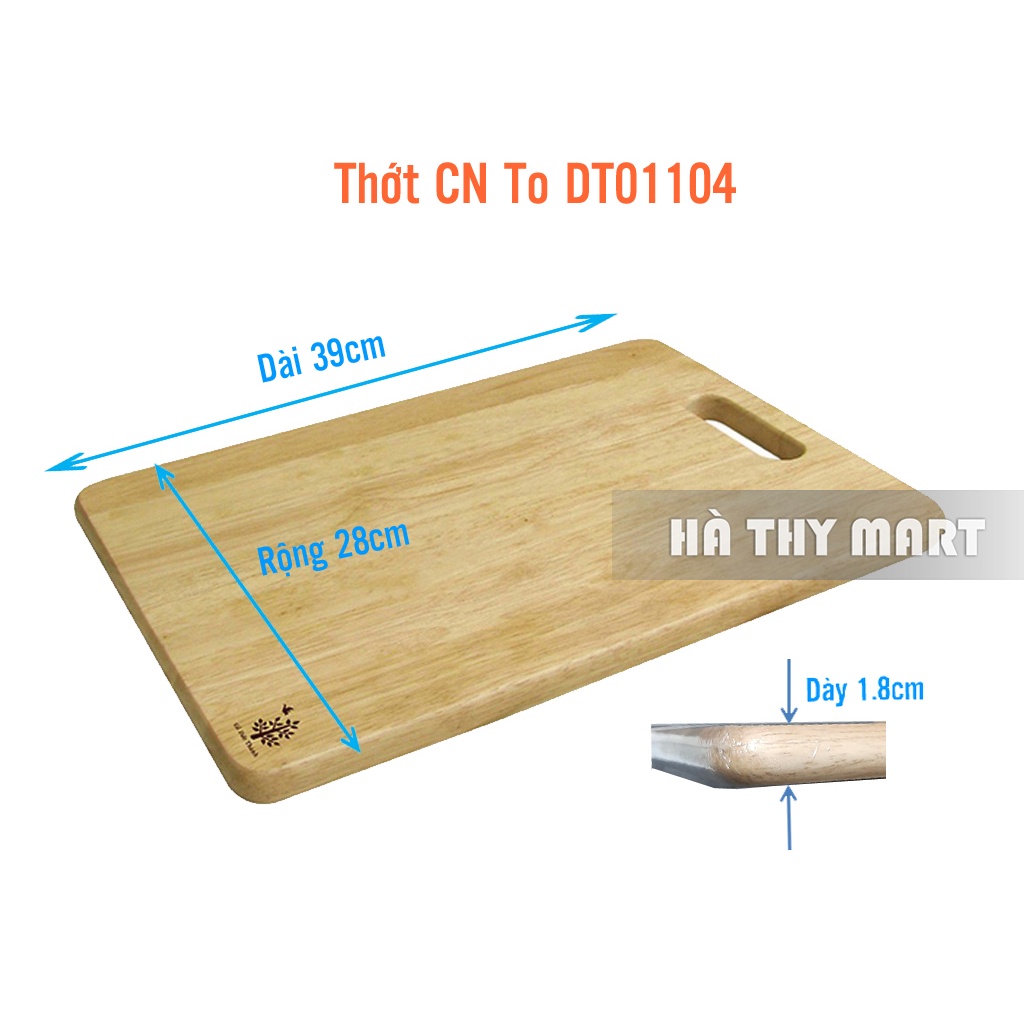 Thớt gỗ chữ nhật cao su tự nhiên Đức Thành DT01104 [CỠ LỚN 39*28CM]