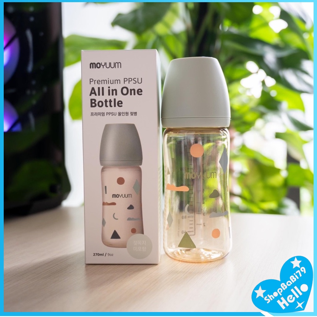 Bình sữa Moyuum Cloud, mẫu mới Limited 2021 Họa Tiết Xanh Lá, moyuum mây 170ml/270ml