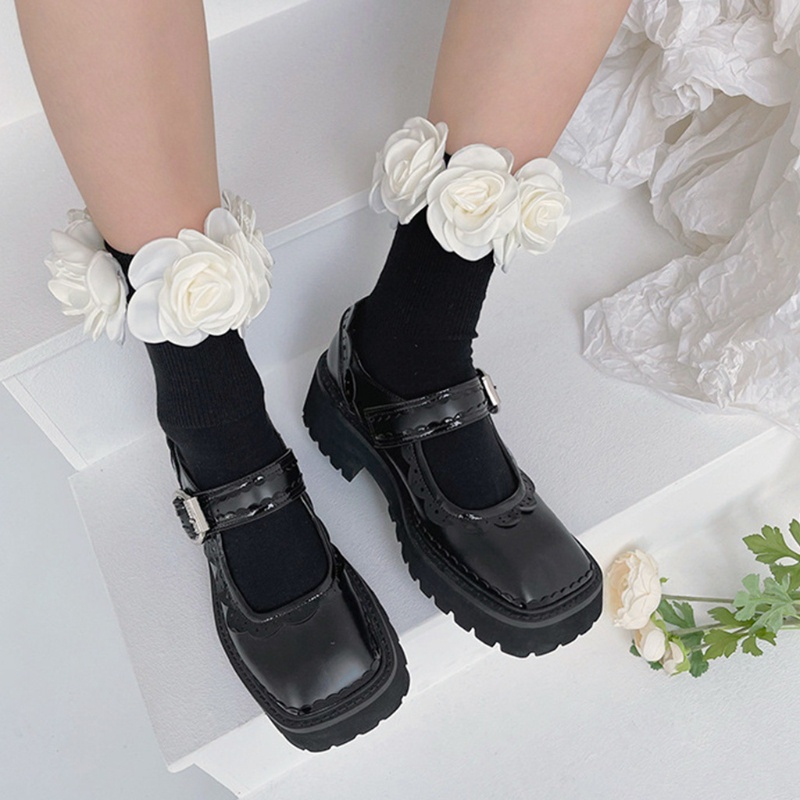 Vớ Cổ Cao Qua Mắt Cá Chân In Họa Tiết Hoa Trà 3D Phong Cách Lolita Pháp Thanh Lịch Cho Nữ