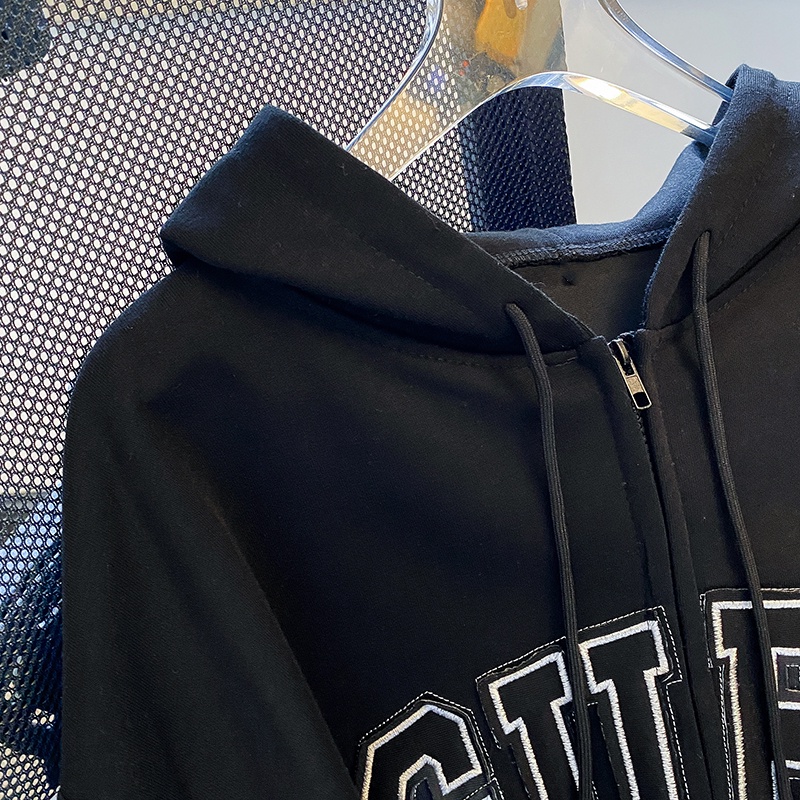 ZHELIHANGFEI Áo Khoác Hoodie Tay Dài Dáng Rộng Thêu Họa Tiết Phong Cách Nhật Bản