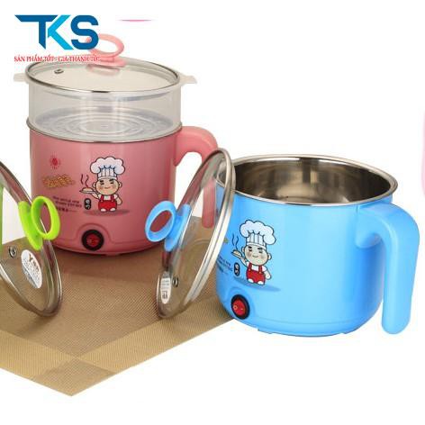 Nồi lẩu mini có giá hấp nhựa, ca mì 18 cm đa năng có tay cầm tiện dụng