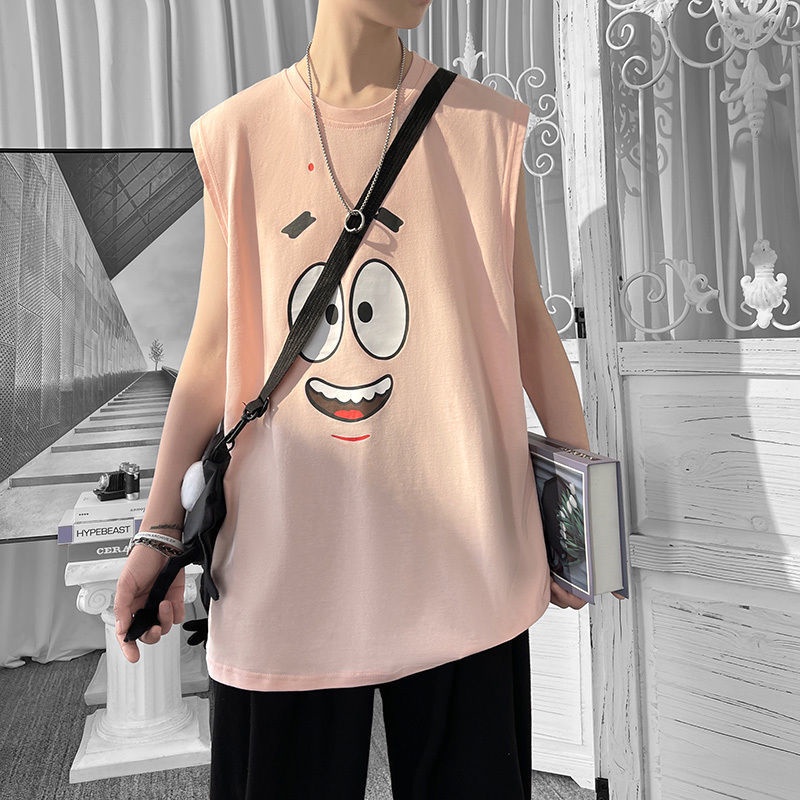 Áo Sơ Mi Trắng Tay Dài✕♈Áo nam Không Tay In Hình Spongebob Phong Cách Hong Kong